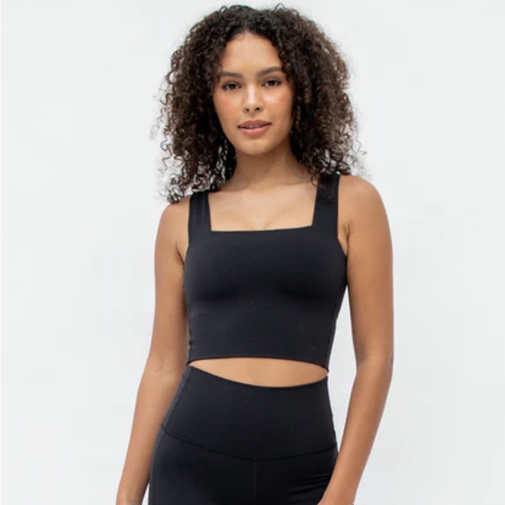 Black Square Neck Sports Bra - left on Friday
